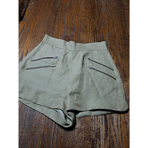 Size 6 Plenty Tracy Reese Olive Brown Tan Shorts with Zipper Detail Silk Linen - Picture 1 of 5